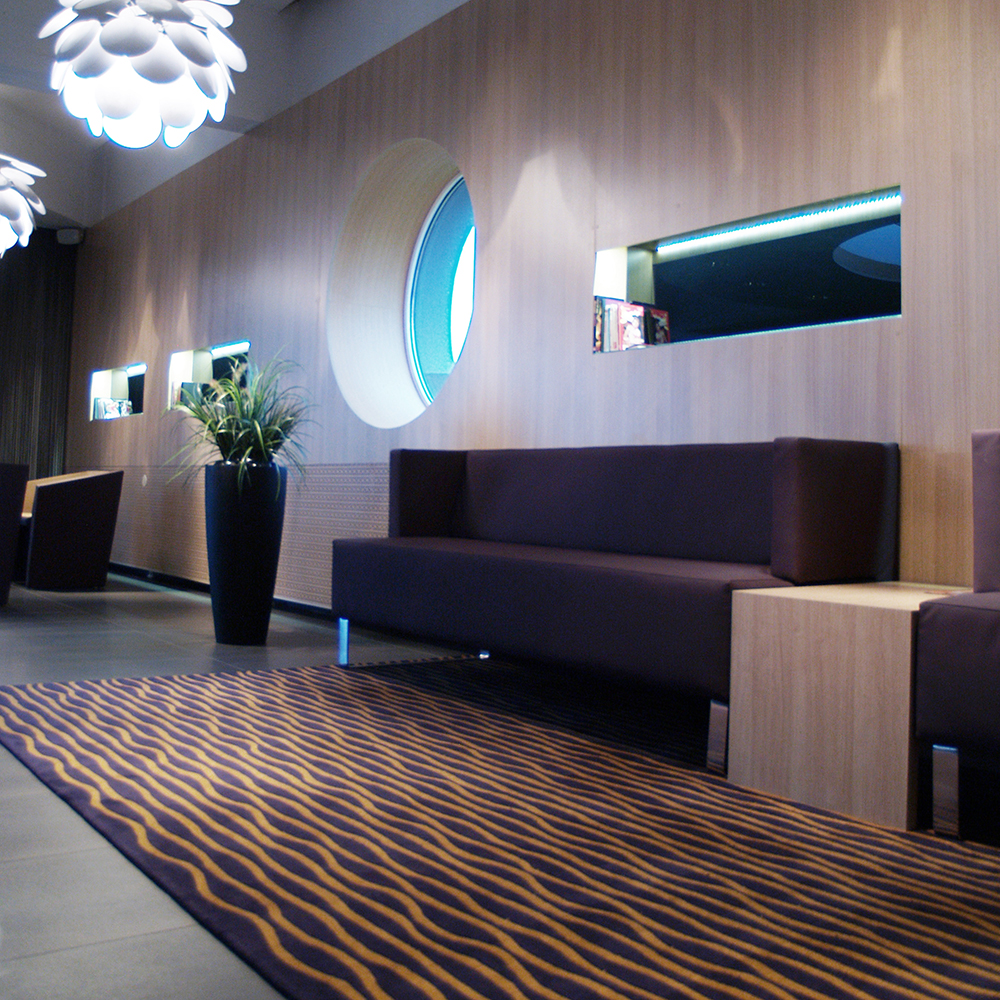 Hand tufted area rug for a spa