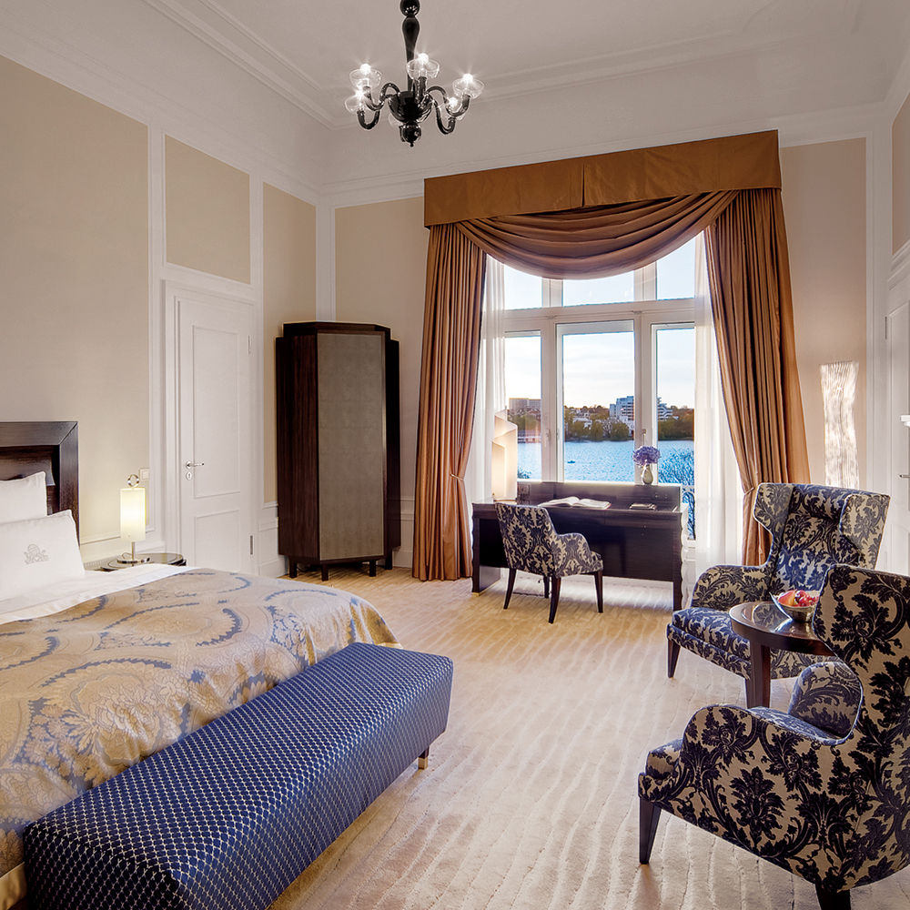 Wall-to-wall carpets at a hotel suite inspired by scenic view from the window