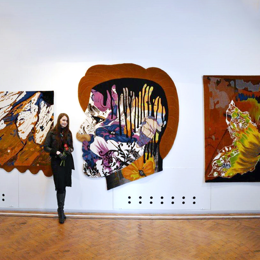 Hand tufted wall carpets at an exhibition